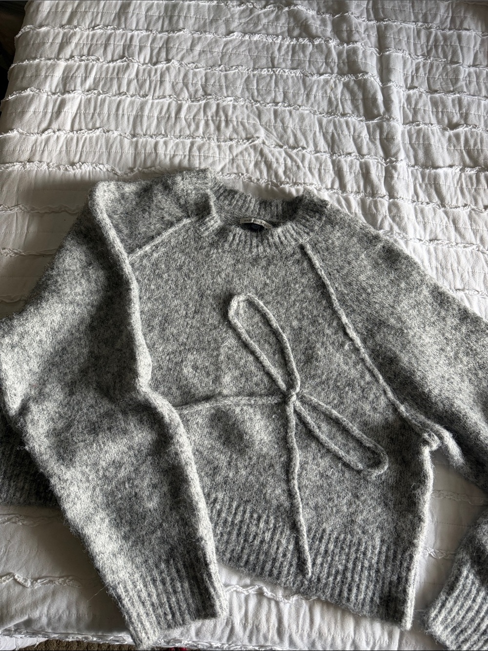 American Eagle Outfitters Heather Gray Tie-Front Crew Sweater